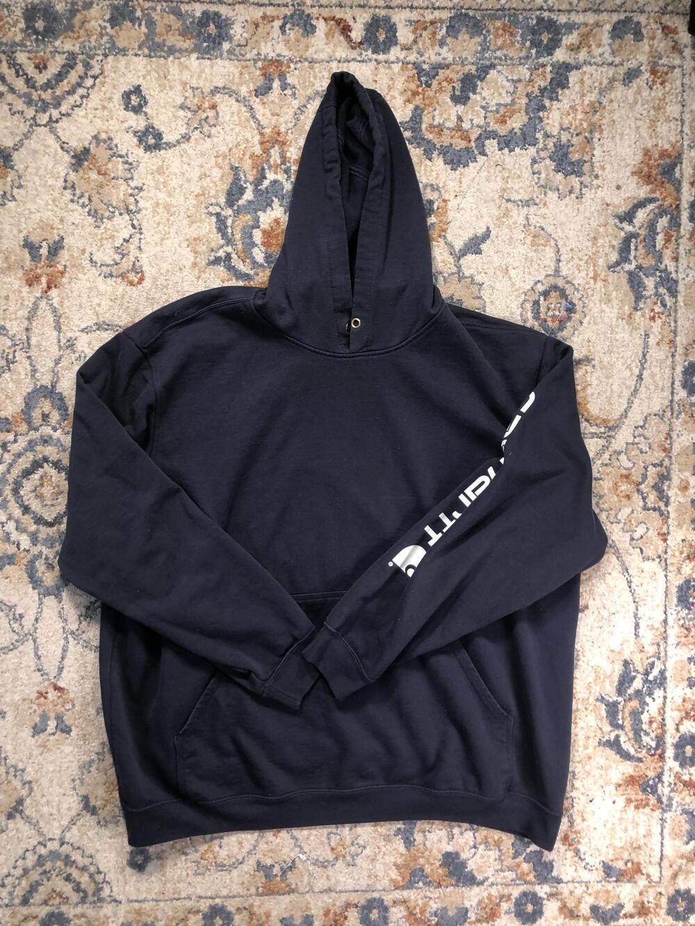 Carhartt Hoodie Sweatshirt Mens 3XL Black Fleece Pullover Sleeve Logo Kangaroo